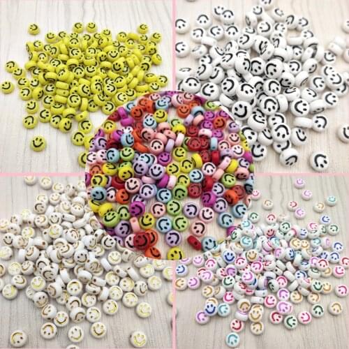 Multicolorful Smile Face Acrylic Alphabet Spacer Loose Bead for DIY Handmade Crafts Bracelet Earrings Jewelry Making Accessories
