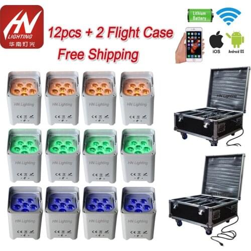 12pcs with 2 case 6x18w rgbwa uv 6in1 par light battery powered wireless led uplight for Wedding Event