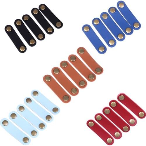 5pcs Leather Winder Cable Holder Organizer Cable Protector Earphones Cable Management Wire Wrapped for iPhone Samsung Huawei