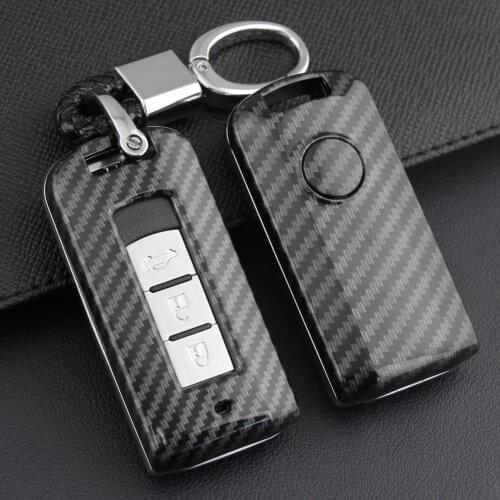 For Mitsubishi Outlander Sport Eclipse Cross ASX Lancer RVR Carbon Fiber Car Key Fob Cover Case Chain Holder