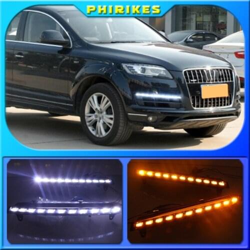 2Pcs LED DRL For Audi Q7 2010 2011 2012 2013 2014 2015 Dynamic Yellow Turn Signal Daytime Running Light Fog Lamp
