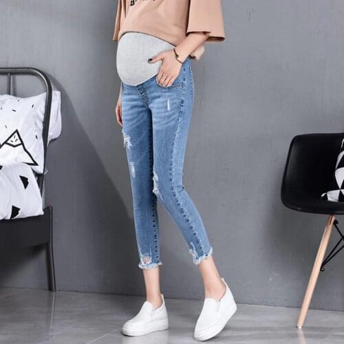 817# 7/10 Length Summer Autumn Fashion Maternity Jeans High Waist Belly Skinny Pencil Pants Clothes for Pregnant Women Pregnancy