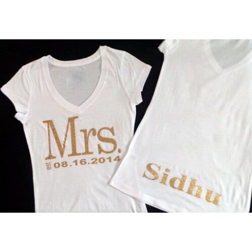 Personalize date name Wedding bride V-Neck bridesmaid Mrs t shirts Bachelorette bridal tanks tops vests gifts party favors