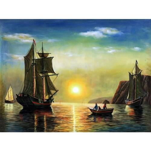 Canvas Landscape Painting for Living Room Wall Decor Seascape Ship Oil Painting A Sunset Calm in the Bay of Fundy William Brad
