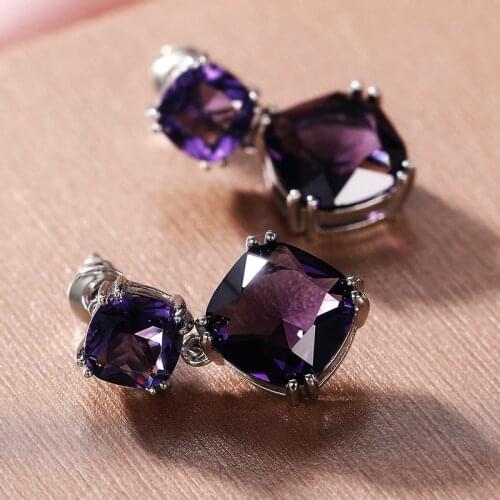 Huitan Unique Purple CZ Women Dangle Earring for Party Personality Female Accessories Anniversary Valentines Gift Trendy Jewelry