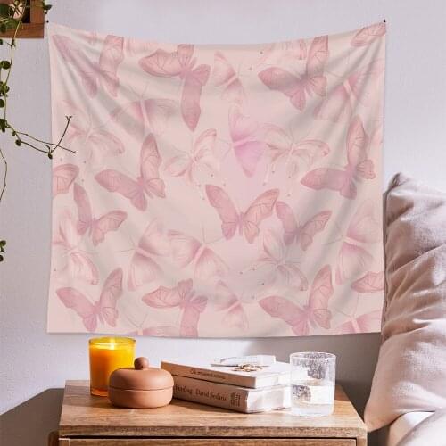 Kawaii Room Decor Pink Tapestry Wall Hanging Anime Butterfly Psychedelic Tapiz Aesthetic Home Decoration Wall Decor Bedroom Dorm