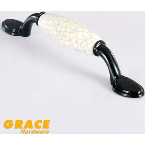 Ceramic Handle Black Rural Crack Antique Drawer Cabinet Door Knobs Handle Furniture (C.C:96mm,L143mm)