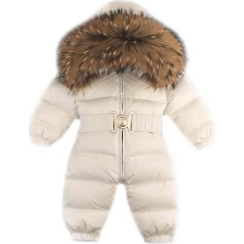 Real Ful Coats For Kids Russia Winter Baby Children Girls Boys Snowsuit Rompers Real-Fur Bebes Child Down Jacket Hooded Overalls