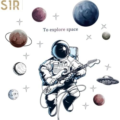Space Astronaut Wall Stickers for Kids Room Boy Room Decoration Planets Wall Decals Decorative Stickers Bedroom Mural Wallpaper