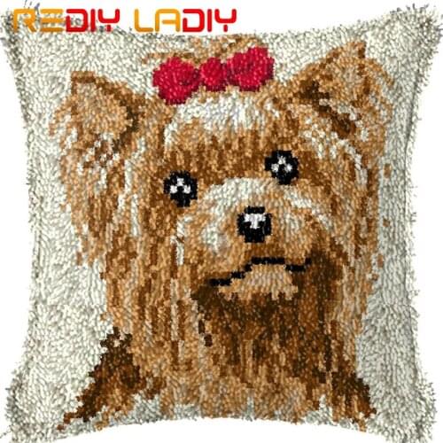 Latch Hook Cushion Puppy Dog Girl Pillow Case Acrylic Yarn Sofa Pillow Printed Color Canvas Crochet Cushion Cover Hobby & Crafts