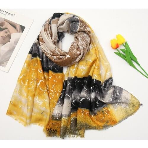 2021 Hot Sale Gradient Color Print Silver Foil Fringe Scarves Shawls Long Soft Beautiful Cotton Scarf Wrap Hijab Free Shipping