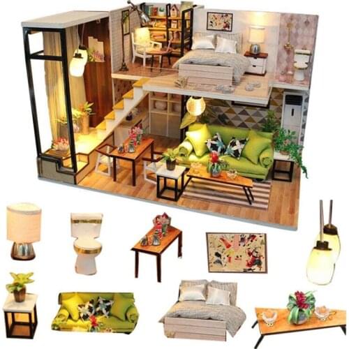 DIY Wooden Miniature Dollhouse With LED Light Doll House Furniture Model Building Kits Toys For Children Adult