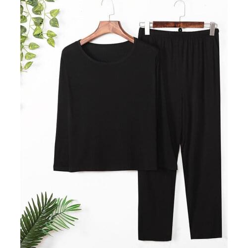 Modal Pajamas Set Man Long Sleeve Shirt Pants 2Piece/Set Cool Summer Casual Black Men Elastic Big 4XL Size Sleepwear 2020 Homewe