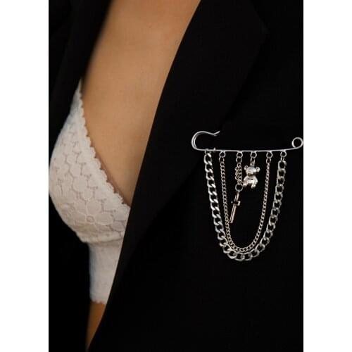 Fashion Multi-layer Chain Hip-hop Pin Business Suit Lapel Bag Pendant Charm Cool Charm Street Style Trendy Brooch Jewelry Gifts