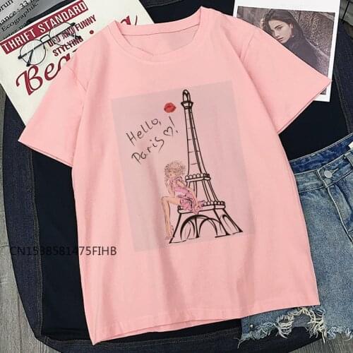 Hello Paris Fashion Paris Print T Shirt Women Vogue Premium Tops Vogue T-Shirt Call Of Sexy Goddess Pink Harajuku Basic Tshirt
