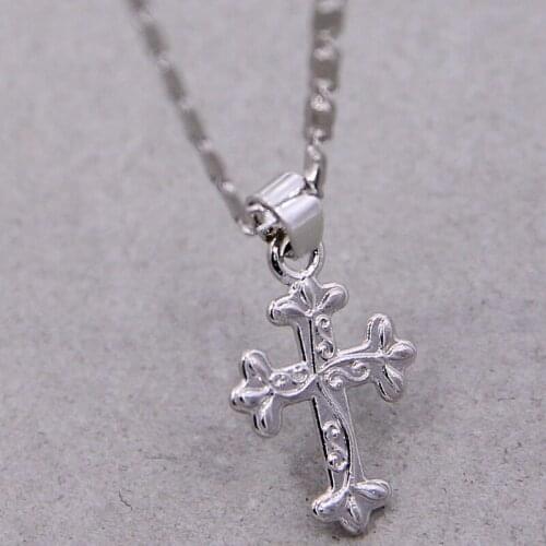 Fashion Simple Female Cross Pendants dropshipping white K Color Jesus Cross Pendant Necklace Jewelry For Men/Women