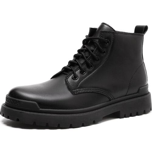 Chunky Boots for Men Leather Non-slip Ankle Boots Motorcycle Men Boots Big Size Lace-up Male Shoes Boots Military Boots Hot Sale