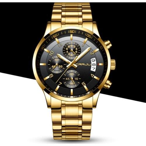 Watch Mens Sports Waterproof CRRJU Top Luxury Brand Quartz Clock Business Fashion Full Steel Mens Watches Relogio Masculino