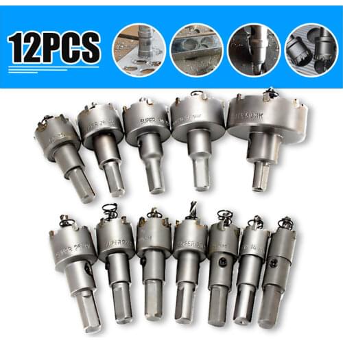 12pcs 15-50mm Hole Saw Drill Bit Set Holesaw Alloy Cutter Drilling Kit Hand Tool for Wood Stainless Steel Metal Alloy Cutting