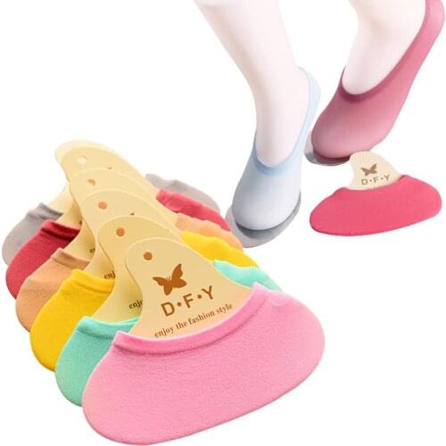 5Pairs Women Boat Sock Candy Color Ultra-elastic Velvet Invisible Non-slip Silicione Women Socks Paternity Funny Magic Sock Meia