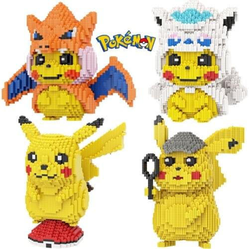 New Pokemon series fire dragon, nine tail, elf, detective Pikachu model serie diamond small building block toy gift for children