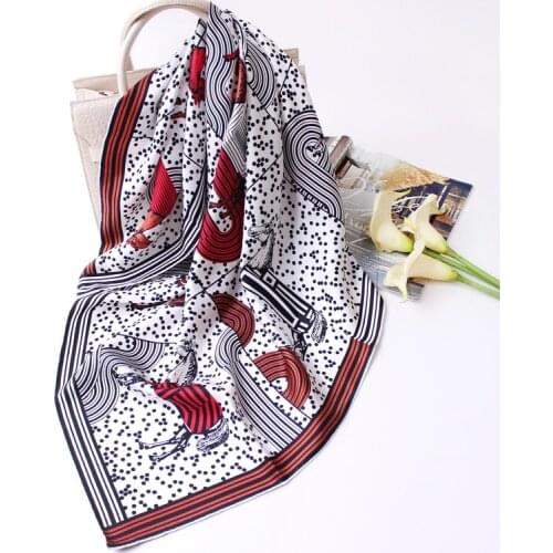 90cm New Luxury 100% Twill Silk Scarf Women Fashion Kerchief Bandana Shawl Hijab Headband Hand Rolling Printed dot Striped