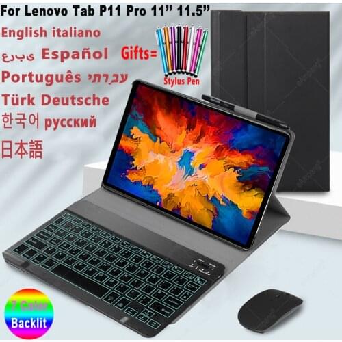 Backlight Keyboard Case For Lenovo Tab P11 Pro 11 11.5 Tab-J606F Tab-XJ706f Cover Russian Spanish Hebrew Korean Arabic Keyboard