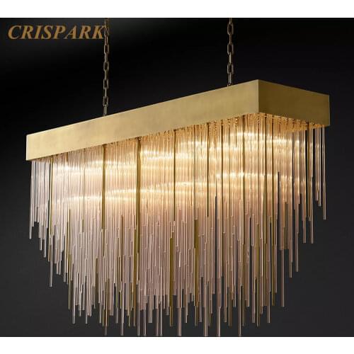 Retro Glass Rods Cascada Linear Chandelier Lighting LED Modern Minimalist Rectangular Glass Tube Ceiling Lighting for Hotel