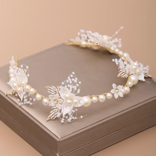 Luxurious Gold Pearl Rhinestone Hair Jewelry For Women Handmade Tiara Bridal Hair Bands Wedding Hair Accessories Gift Headpieces