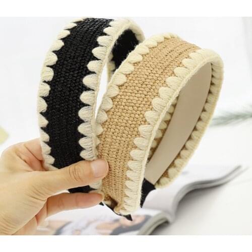 Straw Knitted Knot Wide Hairbands For Women Headbands Bow Hair Accessories Flower Hair Bands For Women Head Wrap