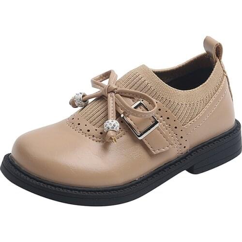 New Girls Breathable Non-slip Flat Shoes Autumn Princess Single Shoes Kids Bow Patchwork Casual Shoes G184