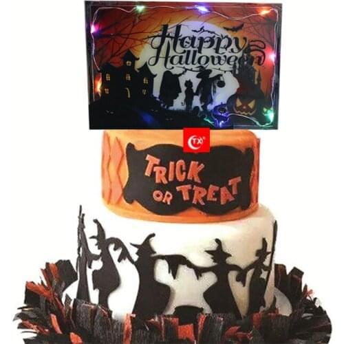 TX Trick Or Treat Happy Halloween Pumpkin Ghost Zombie Rip Witch Hat Boot Spider Acrylic Cake Topper For Party Supplier