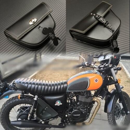 Universal For Harley Kawasaki Honda Suzuki Cafe Racer ATV Motorcycle Black PU Leather Tool Bag Luggage Left Side Saddle Bag