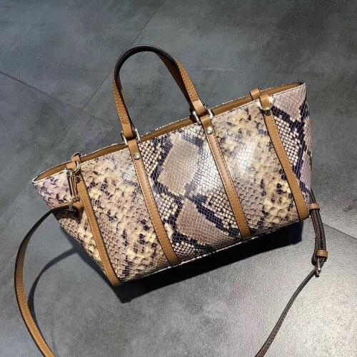 Serpentine print cowhide women handbags casual totes female shoulder bag shopping bags high quality