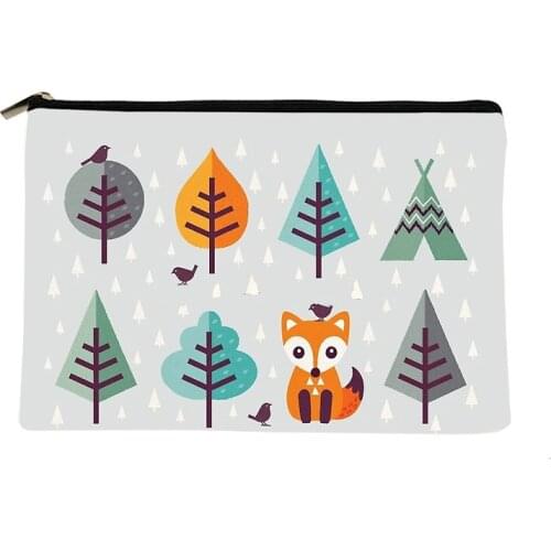Women Fox in the Forest Printed Make up bag Fashion Women Cosmetics Organizer Bag for Travel Colorful Storage Bag for Lady Bag
