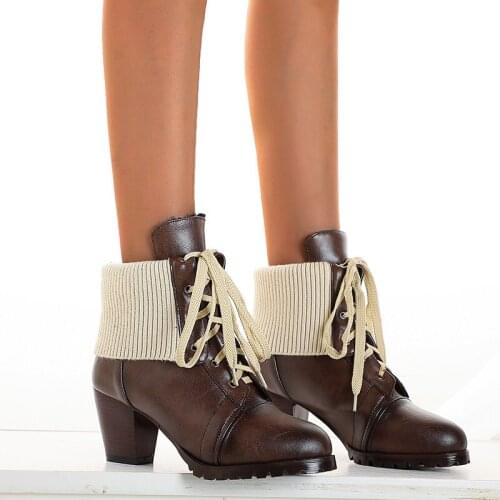 YMECHIC Cross-tied Shorty Ankle Boots Yellow Brown Black Autumn 2021 Short Plush British Style Women Shoes Drop Shipping Size 45