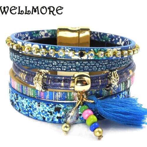 WELLMORE leather bracelet 5 color 3 size women charm bracelets Bohemian bracelets&bangles wholesale jewelry for women