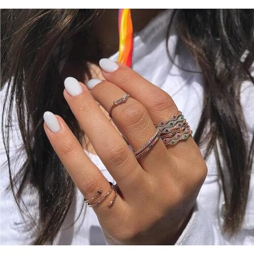 Cz snake full finger ring for women micro pave white rainbow cubic zirconia trendy jewelry rings