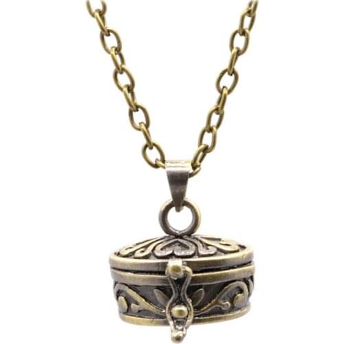 1PCS Retro Round Box Pet Ashes Souvenir Mini Cremation Wishing Pendant Bronze Necklace Pendant