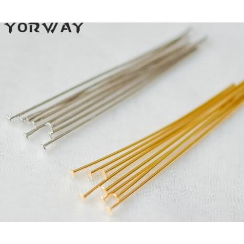 100pcs/Pack Gold/ Silver Head Pins 40mm, Gold/ Rhodium Plated Brass Headpins, 0.7mm/ 21 Gauge T-Pins (GB-023)