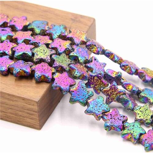 15.5" Electroplate Star Lava Beads 13*13 mm Rainbow Volcanic Stone Bead Natural Gems Beads For DIY Making Jewelry Bracelet Decor