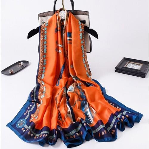 2021 Women Silk Winter Scarf Luxury Design Print Lady Beach Shawl Scarves Fashion Smooth Foulard Female Hijab