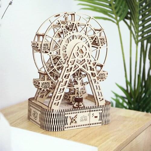 3D Wooden Puzzles Ferris Wheel With Musical Box Model Making Diy Hobby Assembly Adults Model Building Kits Kids Toys Xmas Gifts