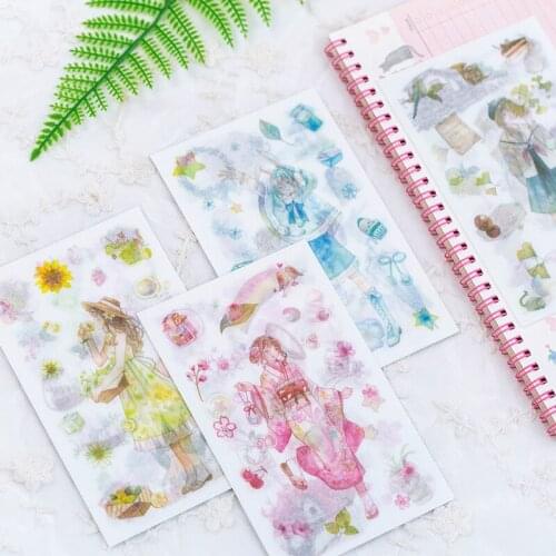 4 style 4 sheet girl in four season paper ticker tag design Gift Tag gift Decoration scrapbooking DIY Sticker