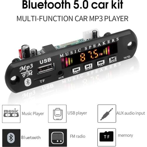 6W Amplifier Bluetooth V5.0 MP3 Decoder Board Car MP3 Player USB Recording Module FM AUX Radio For Speaker Handsfree DC 5V 12V