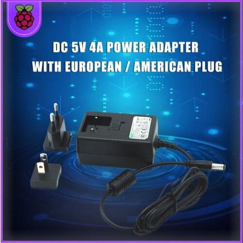DC 5V 4A Power Adapter with EU / US Plug DC5.5x2.5 for Raspberry Pi X825, X820, X800 SATA Expansion Board / X735 / X750 UPS HAT