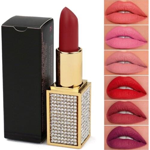 Diamond Square Tube Luxury Hold Makeup Moisturizing Lipstick Private Label Multi-color Nonstick Cup Texture Silky Matte Lipstick