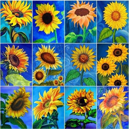 Diamond Embroidery Sunflower 5D Full Square Round Diamond Painting Cross Stitch Kit Flower Rhinestone Mosaic Wall Art Pictures