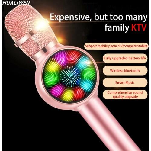 Wireless Karaoke Microphone Bluetooth Handheld Portable Speaker Home KTV Player with Dancing LED Light Sound Changing Function