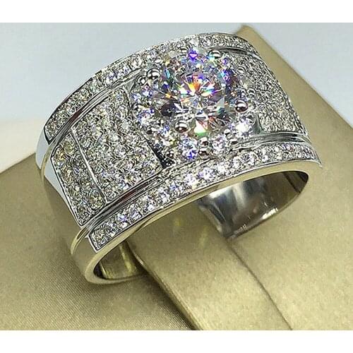 Big luxury Full AAA zircon diamonds gemstones rings for men 18k white gold silver color jewelry argent bijoux bague accessories